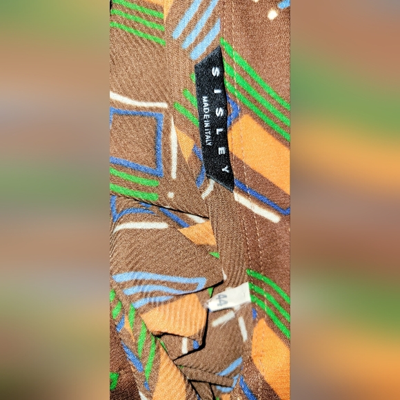 Sisley Italy Geometric Retro Print   Vintage Made In Italy Mesh  Button Shirt - Picture 8 of 10